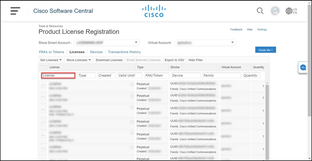 Downloading licenses in LRP - Search by license