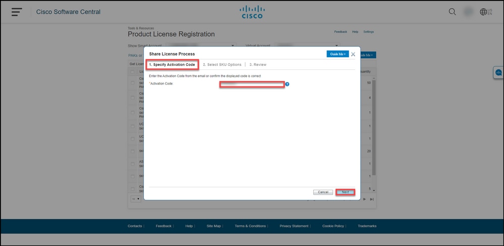 Sharing SEG (IronPort) Traditional Licenses with Multiple Devices - Enter activation code