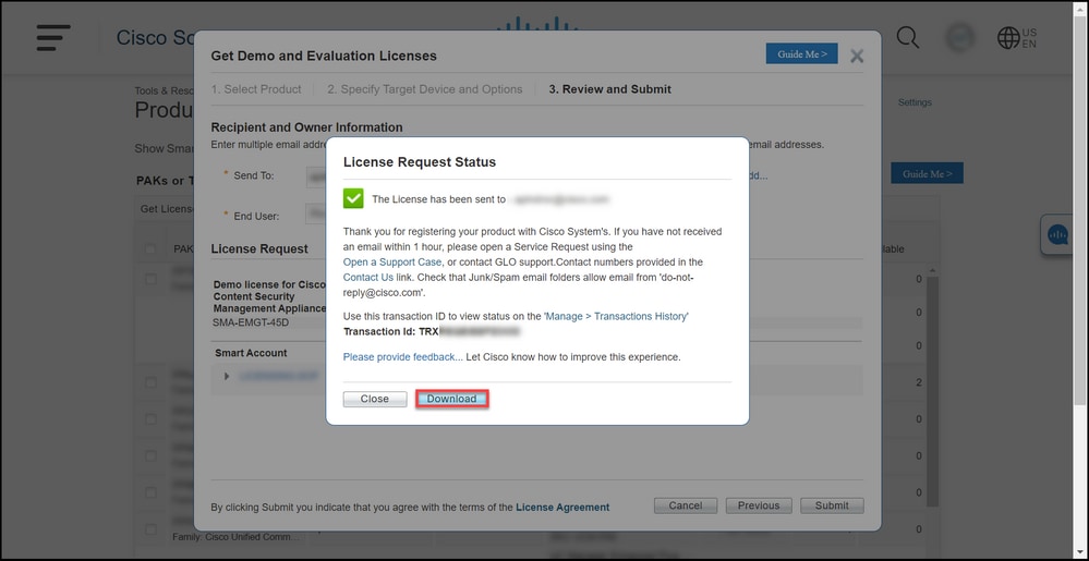 Generating a Demo or Evaluation License for SEG (IronPort) - Download license