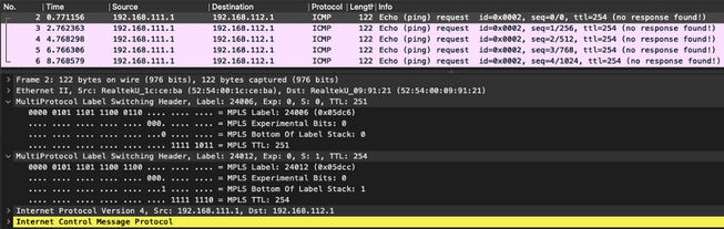 Packet Capture (CE11 to CE12) with per-vrf Label Mode