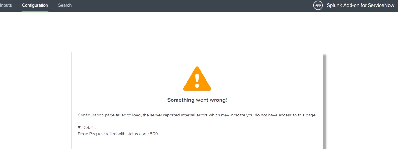 Configuration/Mod input page throwing 500 internal server error - for ...