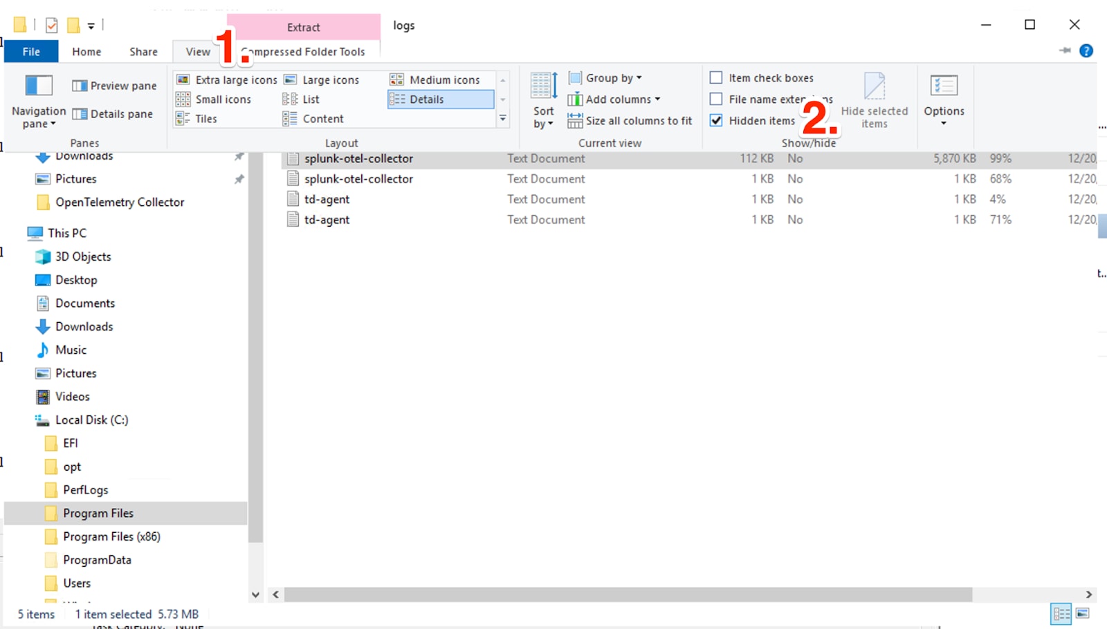 Enable hidden items to show ProgramData folder