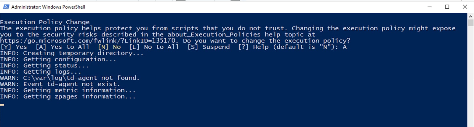 The Powershell executes the Splunk Support Bundle