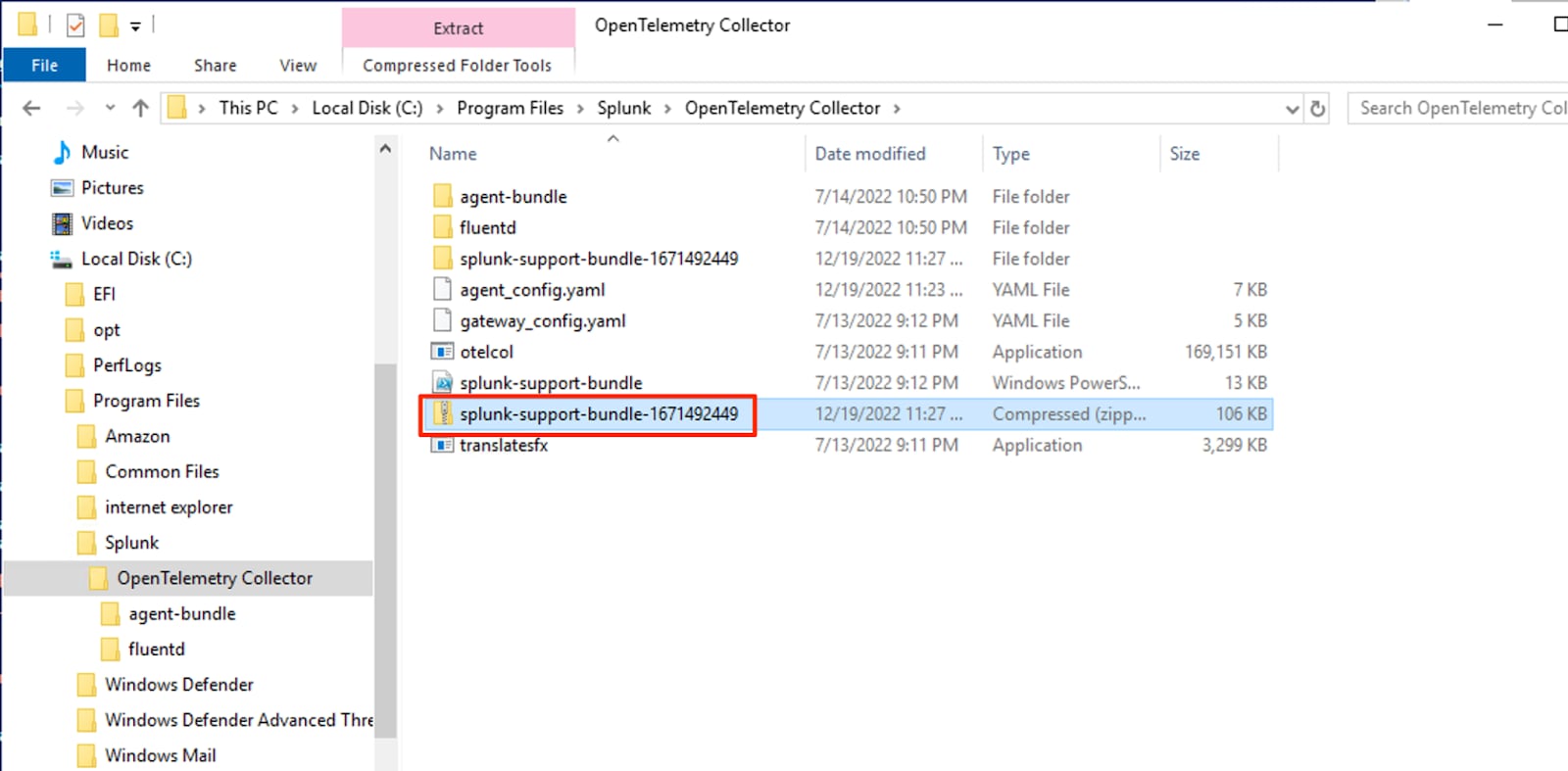 You will see the Splunk Support Bundle zip file