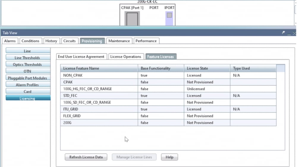 Feature Licenses table