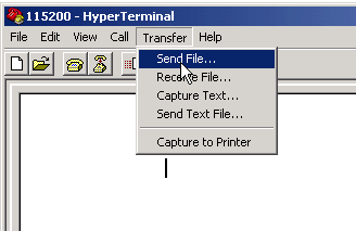 Select Transfer and Send File from HyperTerminal Menu Bar