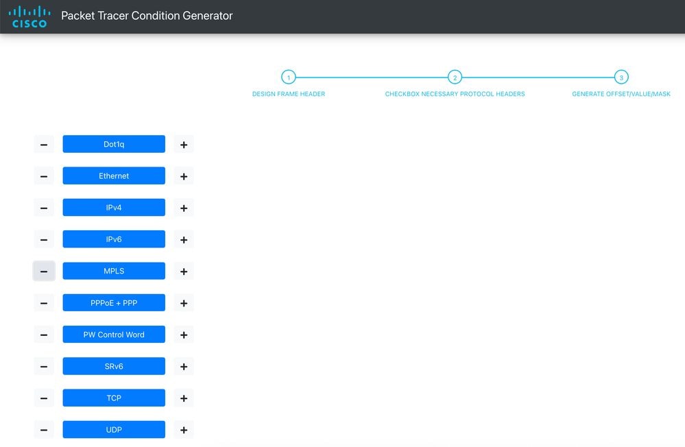The landing page of the Web App displays a list of protocol headers that are supported for configuration.