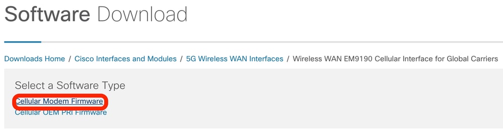 Select Cellular Modem Firmware