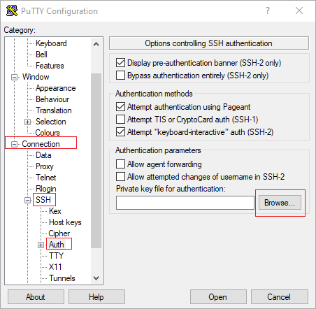 Putty SSH configuration