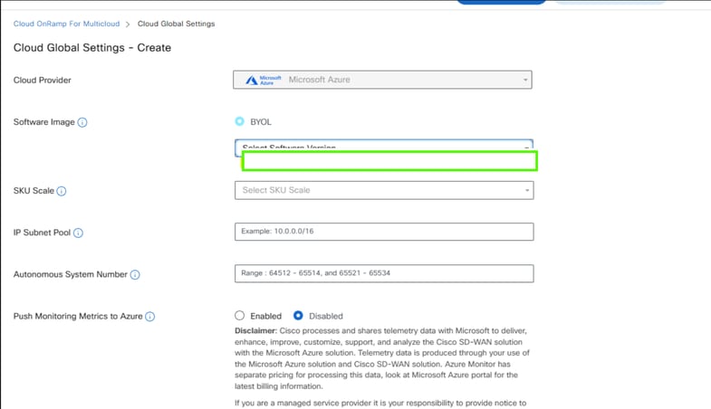 Software Image Field Appears Empty in vManage Global Settings