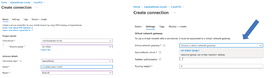 Express Route Connection to Azure