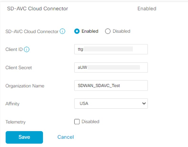 SD-AVC Cloud Connector example