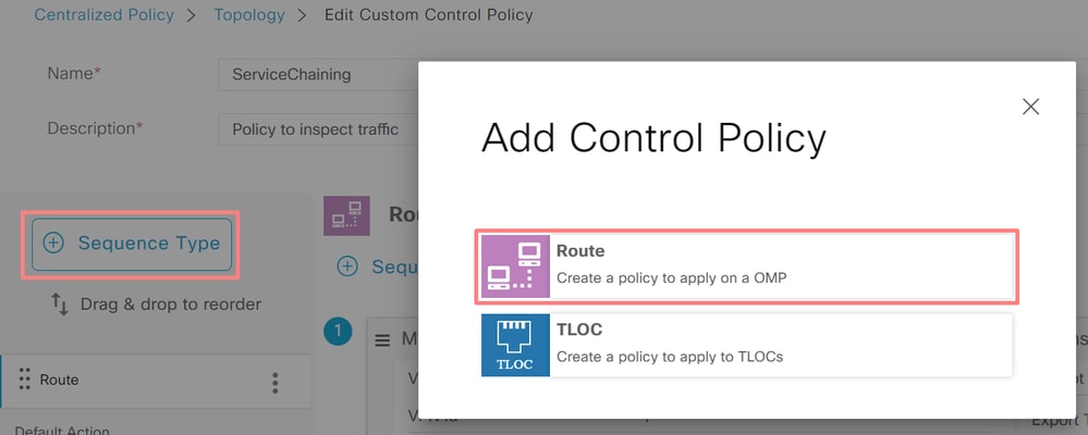 Add Sequence Type Service Chaining