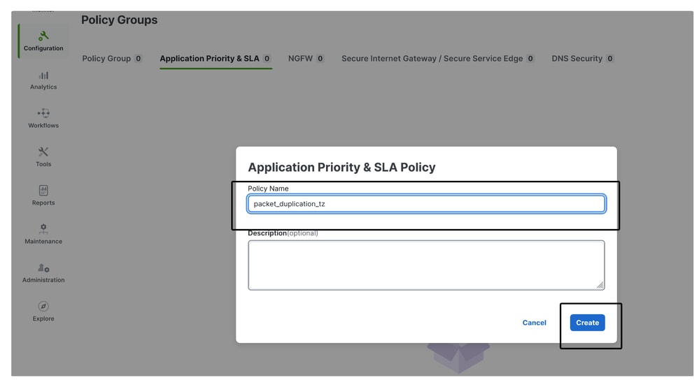 Application Priority & SLA Policy name