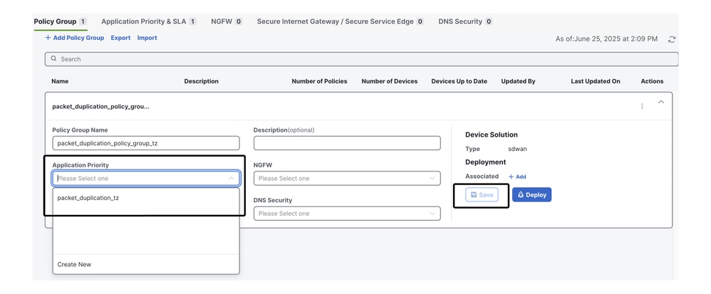 Select Application Priority & SLA Policy