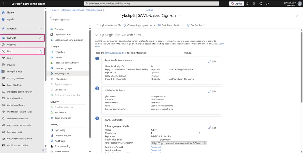 SSO with SAML Configuration Page