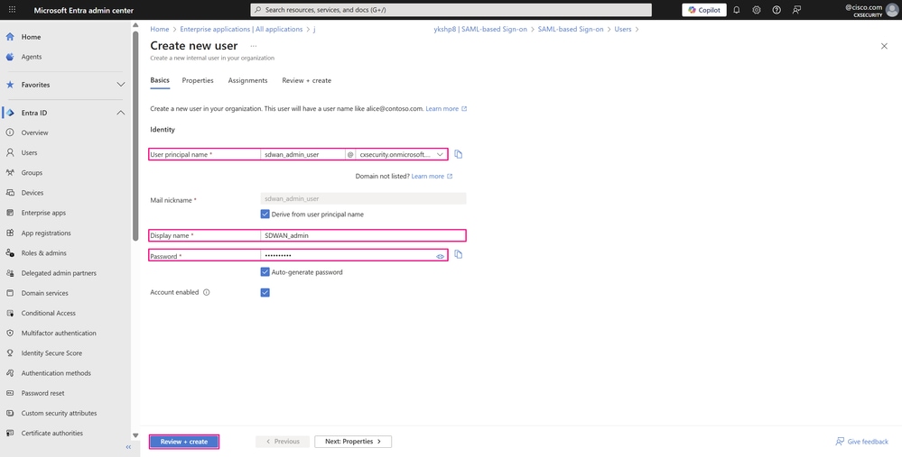 User Creation Page - Enter Details