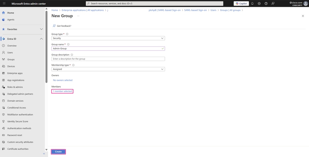 Group Creation Page - Member Selected