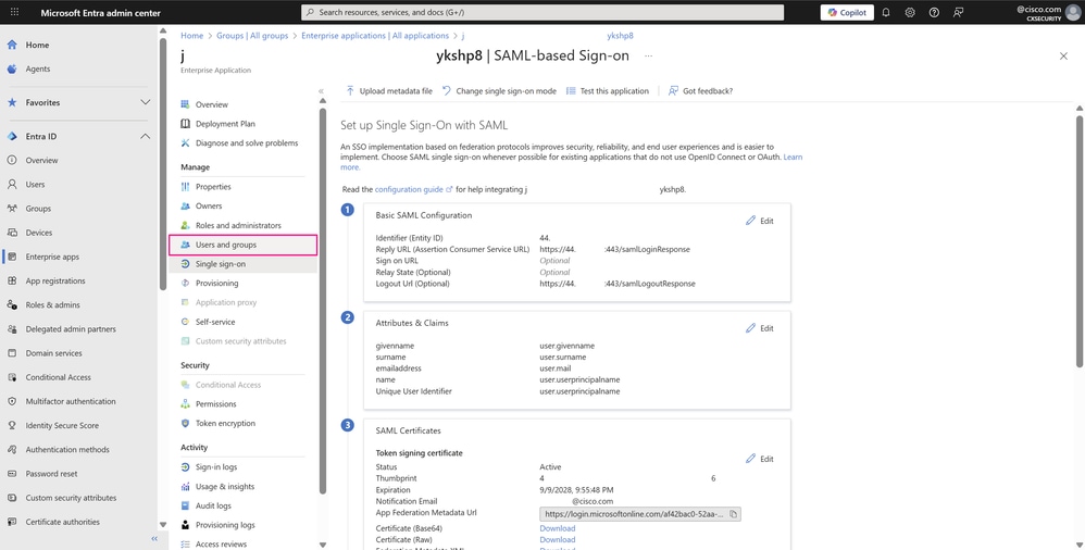 SSO with SAML Configuration Page