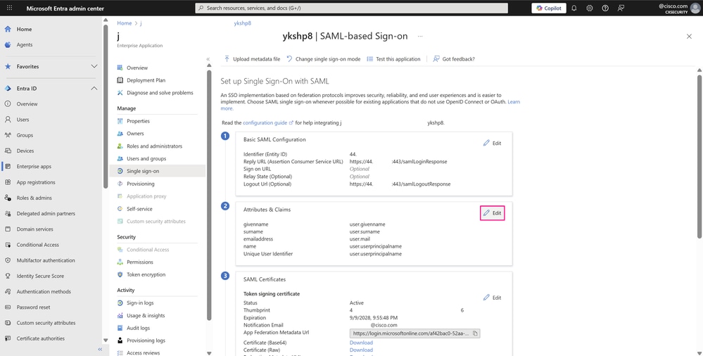 SSO with SAML Configuration Page