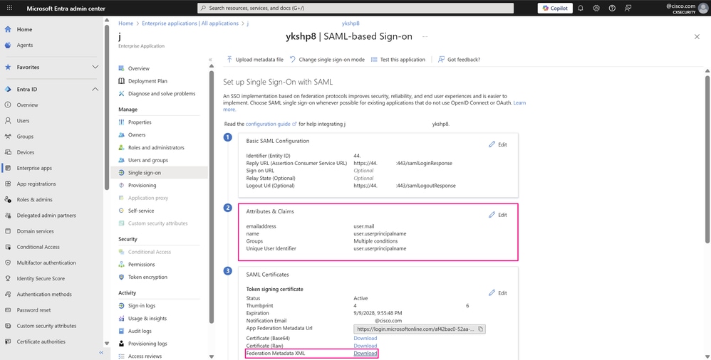 SSO with SAML Configuration Page