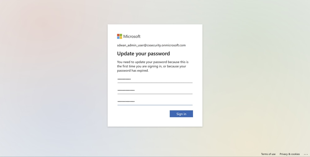 Microsoft Log In Screen - Update Password