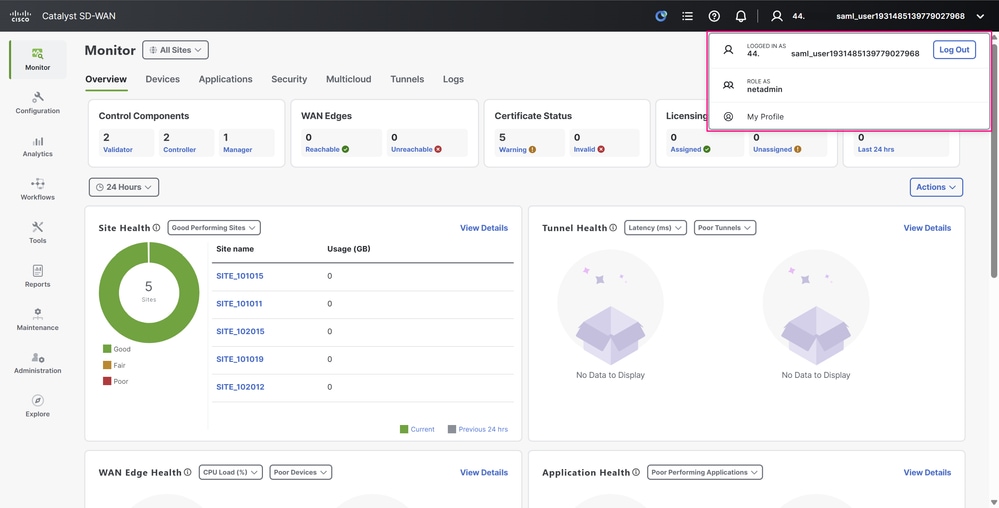 Cisco SD-WAN Manager UI - Monitor