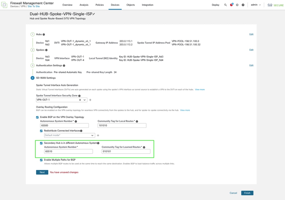 Configure eBGP Peering in Secondary Hub