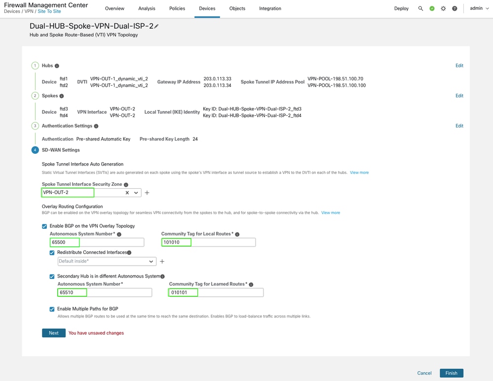 Ensure Community Tags and AS Numbers for both Hubs in this Topology are Consistent with Those in Previous ISP 1 Topology