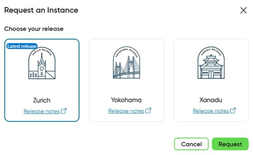 Request an Instance page