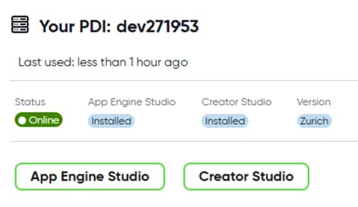 Personal Developer Instance (PDI) created