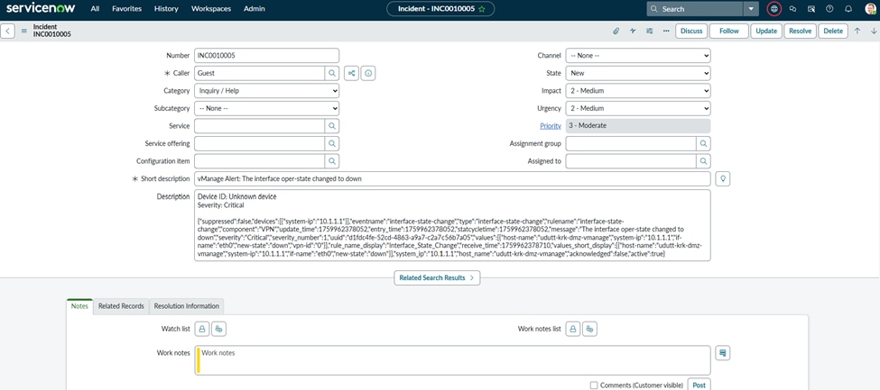 Example Incidents details