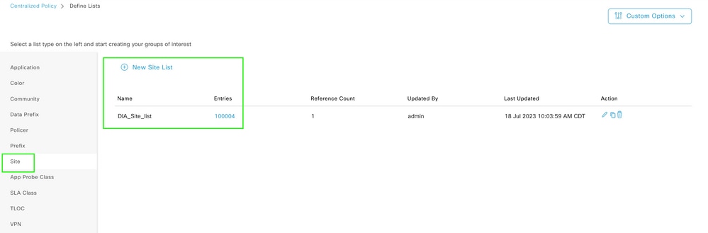 Centralized Policy Custom Site List