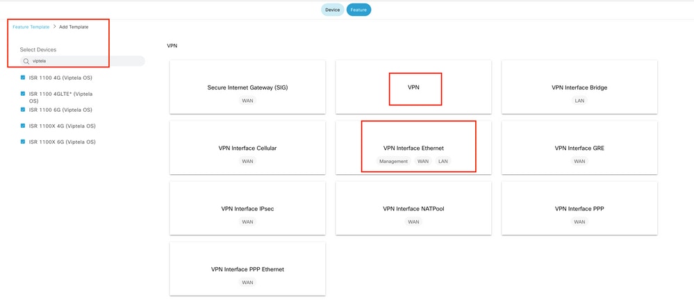 VPN Feature Templates