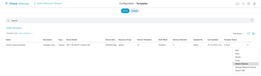 Attach devices to templates