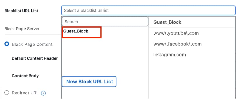 Choose Existing Lists in Blacklist URL List
