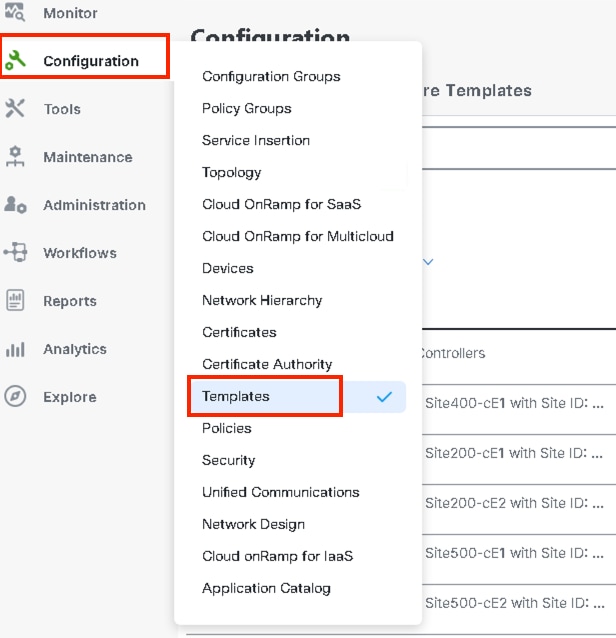 Apply Security Policy to Device, Click Templates