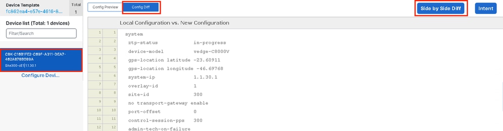 Click Devices and Config Diff
