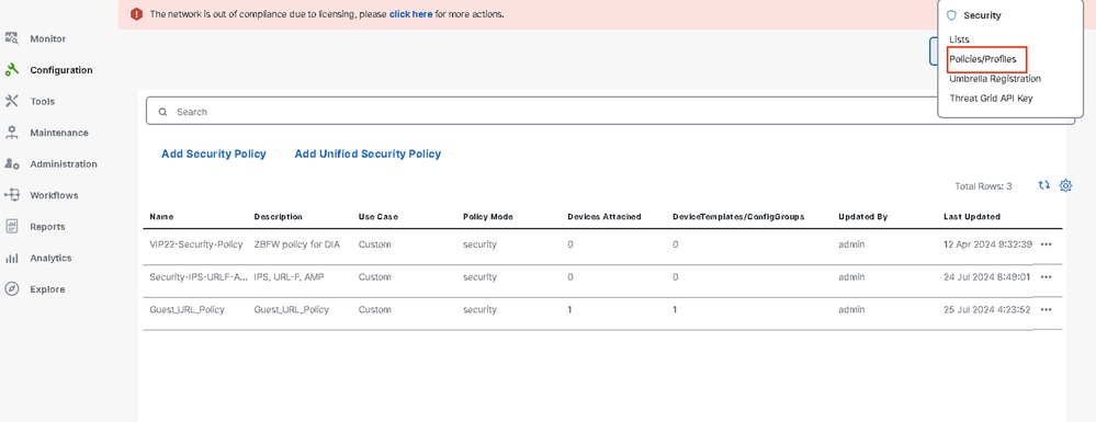 Click Policies/Profiles and select URL filtering.