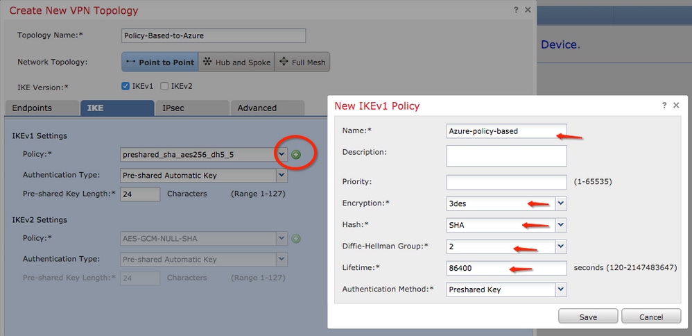 FMC Configuration Site-to-Site VPN - New Ikev1 Policy