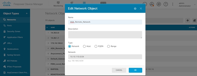 Define Protected Networks - Edit Network Object