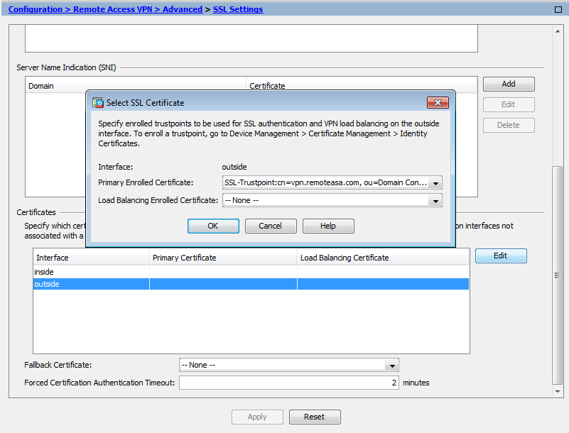 Select SSL cert - pem