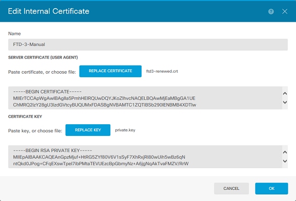 Certificate Renewal - Upload or Copy and Paste the Identity Certificate and Private Key in PEM Format
