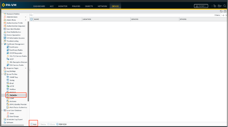 Add TACACS Server Profile