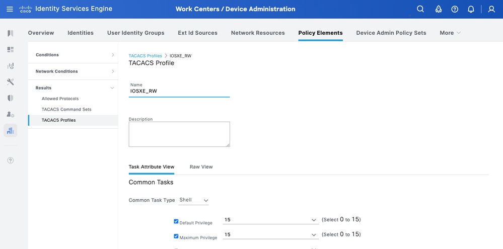 Configure TACACS+ Profiles - IOS XE RW Administrator Profile