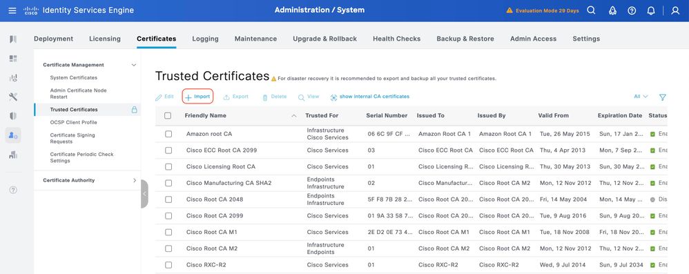 Upload Root CA Certificate for TACACS+