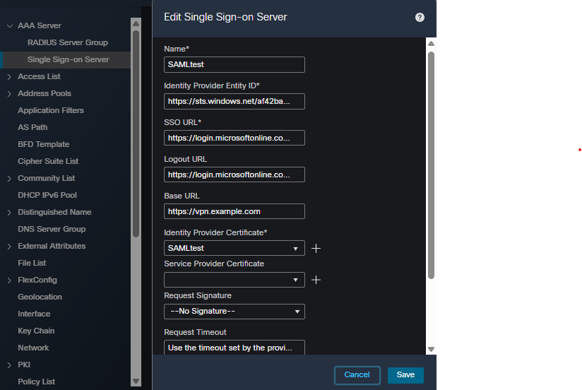 FMC SSO Object Configuration
