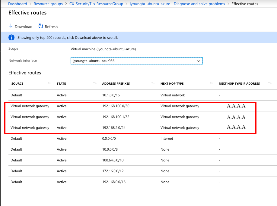 以下對象的有效路由    Microsoft Azure