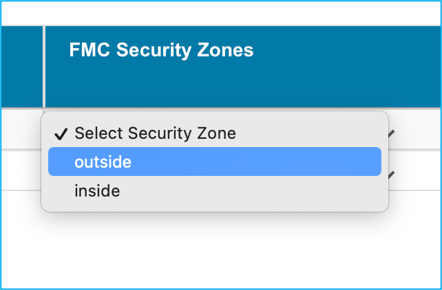 Selecting Existing Security Zone
