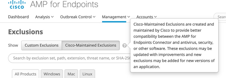 Secure Endpoint Maintained Exclusions